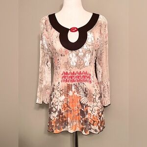 NICOLA Textured Blouse with Brown and Pumpkin Accents